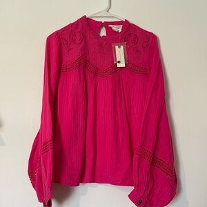 Anthropologie Fuchsia Blouse with Lace Details